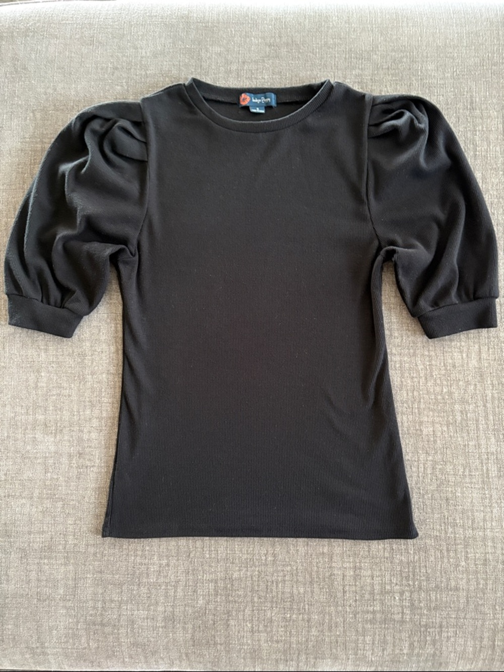 Indigo Poppy Black Ribbed Puff Sleeve Blouse  Size Small workwear casual minimal